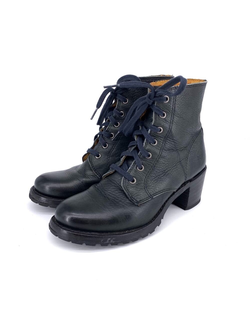 FRYE Sabrina 6G Lace Up Leather Boot Black/Blue 7.5